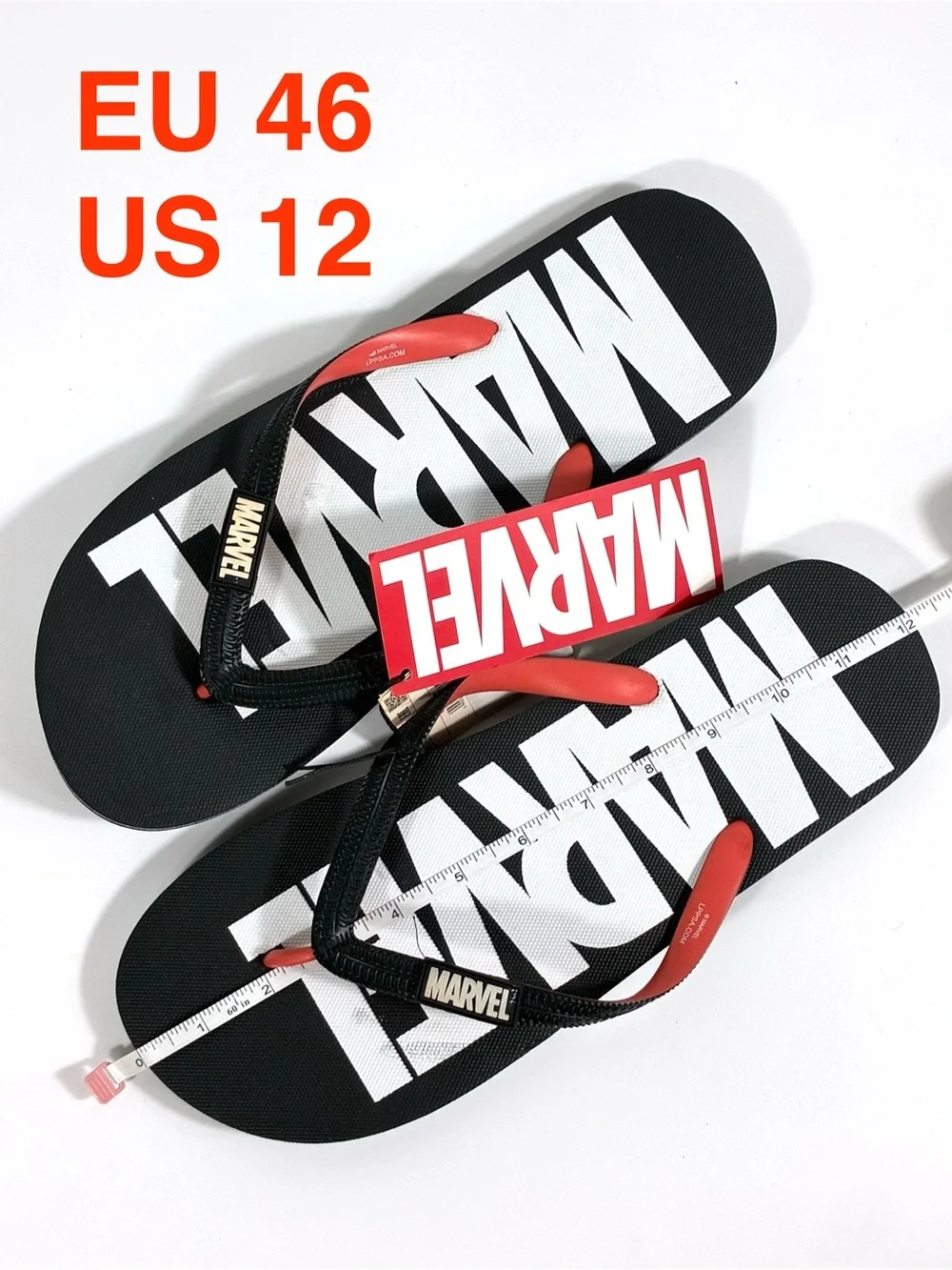 Marvel Comics Men Classic Logo Flip Flops Beach Slides Black White US 9 11 12